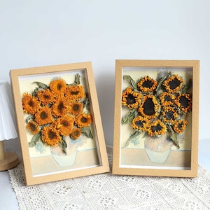 dried sunflowers framed，dried floral art，handmade housewarming  gift，desktop ornament，home decoration