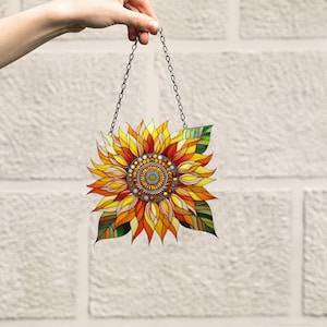 Yellow flowers Window Hanging, Sunflower Acrylic Window Hanging Art Decoration, Monstera plant Ornament, Gift for her, Mother's day